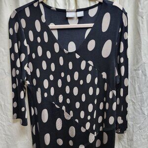 Chicos Black and Brown Polka Dot Asymmetrical Travelers Top